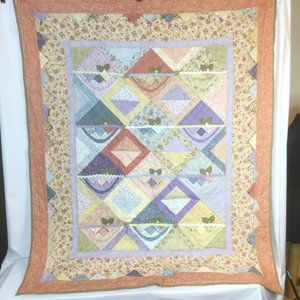 Quilt Handmade Vintage Triangle Flowers Soft Colors 66" x 53" Bedroom Kids Room